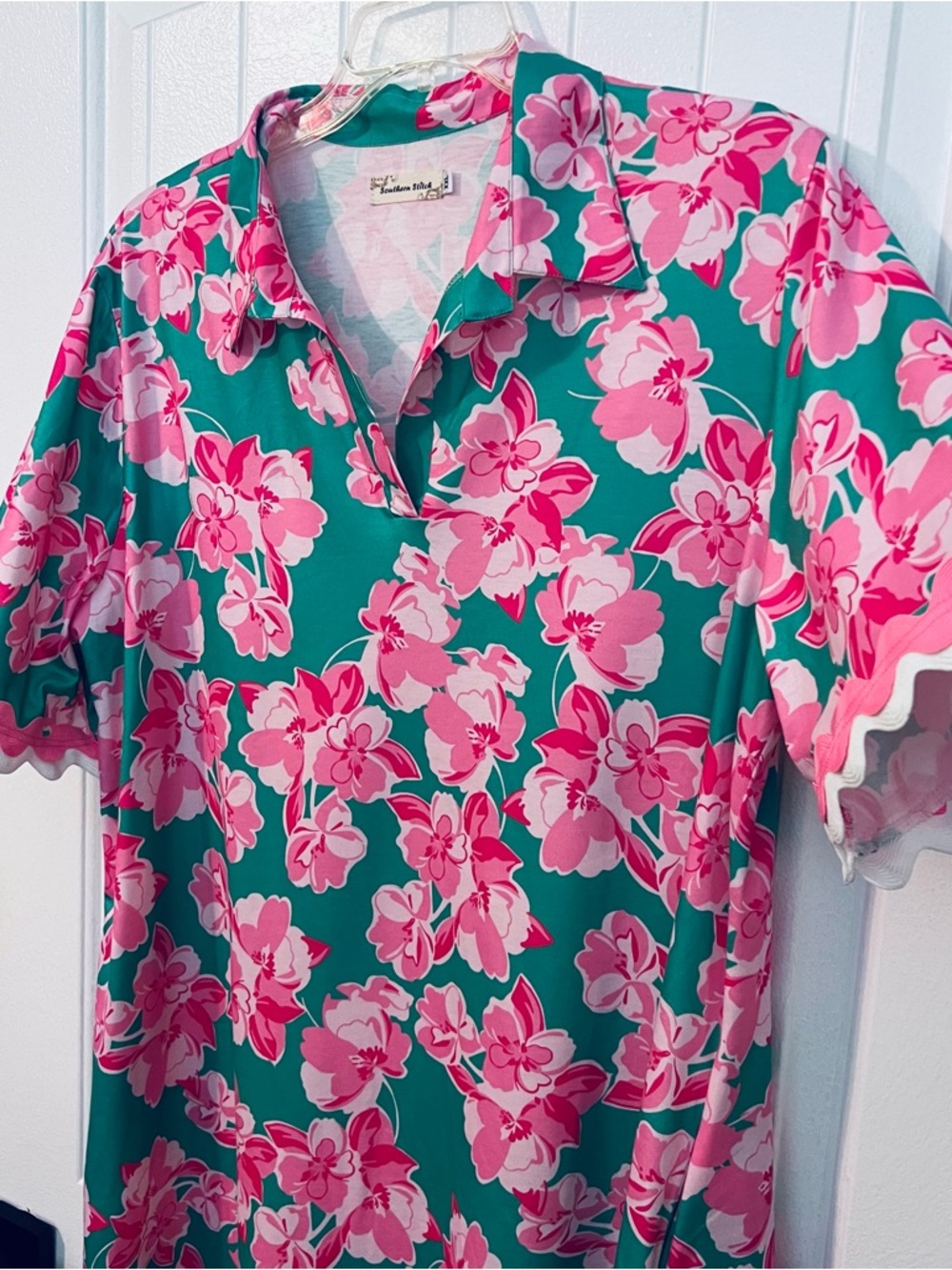 Southern Stitch Floral Pink & Teal Short Sleeve Dress XXL - Picture 2 of 9